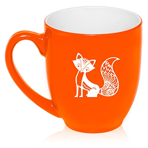 16 oz Large Bistro Mug Ceramic Coffee Tea Glass Cup Fancy Fox (Orange)