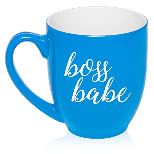16 oz Large Bistro Mug Ceramic Coffee Tea Glass Cup Boss Babe (Light Blue)