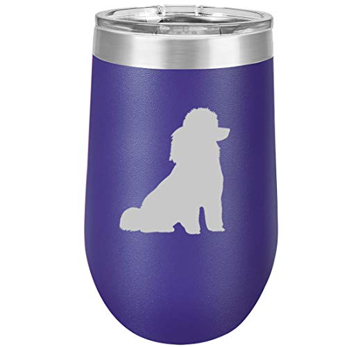 16 oz Double Wall Vacuum Insulated Stainless Steel Stemless Wine Tumbler Glass Coffee Travel Mug With Lid Miniature Poodle Toy Poodle (Purple)