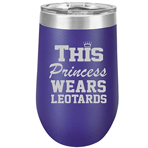 16 oz Double Wall Vacuum Insulated Stainless Steel Stemless Wine Tumbler Glass Coffee Travel Mug With Lid This Princess Wears Leotards Gymnastics (Purple)