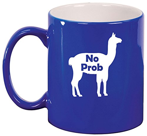 Ceramic Coffee Tea Mug Cup No Prob Llama Funny (Blue)