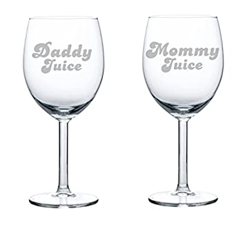 Set of 2 Wine Glasses Funny Parents Mommy Daddy Juice (10 oz),MIP