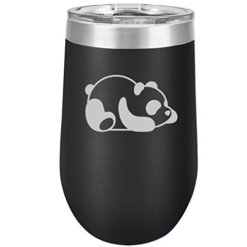 16 oz Double Wall Vacuum Insulated Stainless Steel Stemless Wine Tumbler Glass Coffee Travel Mug With Lid Lazy Panda