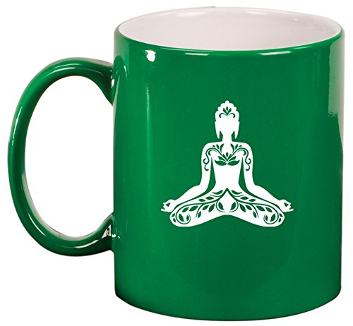 Ceramic Coffee Tea Mug Buddha Yoga Lotus (Green)