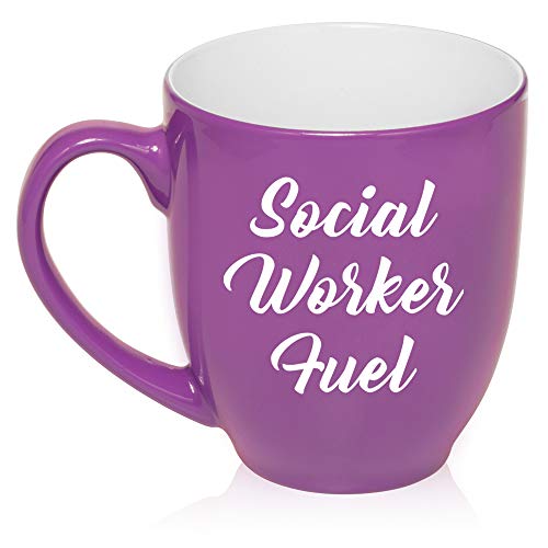 16 oz Large Bistro Mug Ceramic Coffee Tea Glass Cup Social Worker Fuel (Purple)