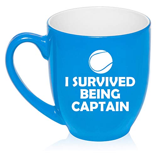 16 oz Large Bistro Mug Ceramic Coffee Tea Glass Cup Tennis I Survived Being Captain (Light-Blue)