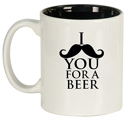 Ceramic Coffee Tea Mug I Mustache You For A Beer (White)