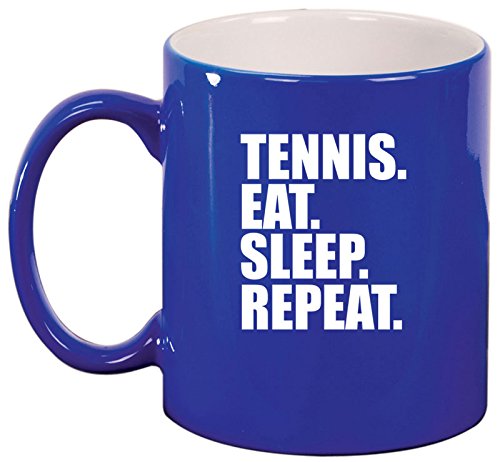 Ceramic Coffee Tea Mug Cup Tennis Eat Sleep Repeat (Blue)