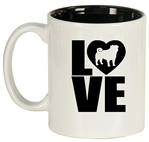 Ceramic Coffee Tea Mug Cup LOVE Pug (White)