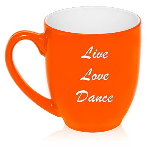 16 oz Large Bistro Mug Ceramic Coffee Tea Glass Cup Live Love Dance (Orange)