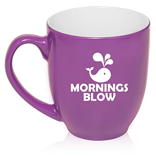 16 oz Large Bistro Mug Ceramic Coffee Tea Glass Cup Mornings Blow Funny Whale (Purple)