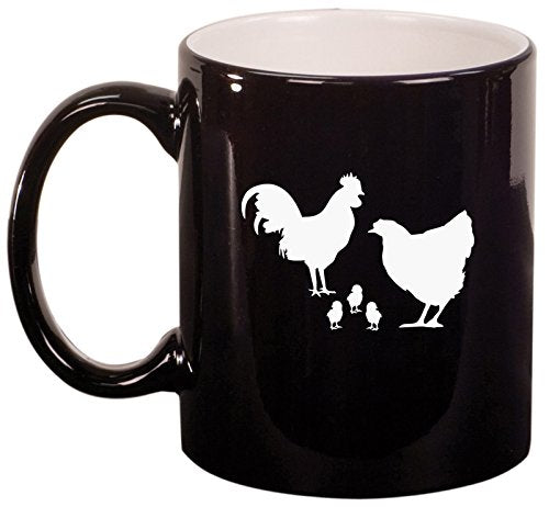 Ceramic Coffee Tea Mug Cup Chicken Family (Black)