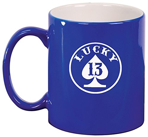 Ceramic Coffee Tea Mug Lucky 13 Spade (Blue)