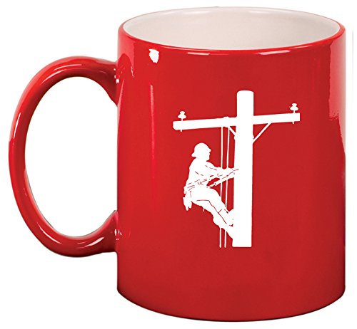 Ceramic Coffee Tea Mug Cup Lineman Electric Pole Climber (Red)