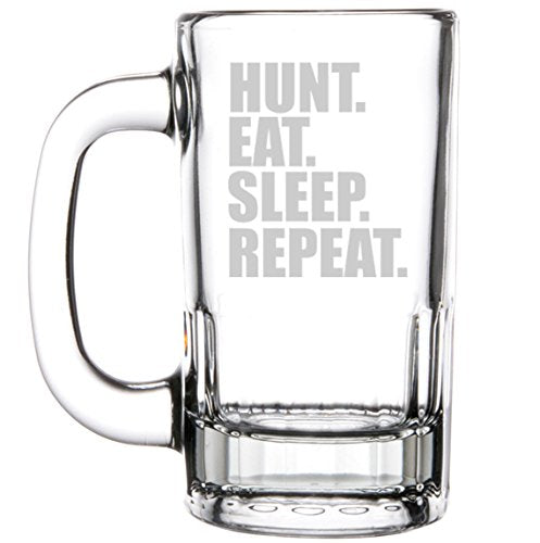 12oz Beer Mug Stein Glass Hunting Hunt Eat Sleep Repeat