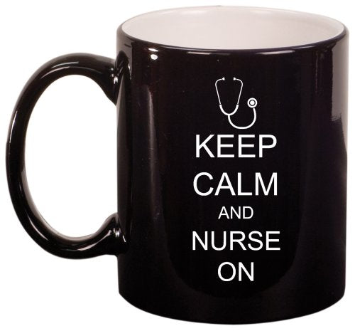 Keep Calm and Nurse On Stethoscope Ceramic Coffee Tea Mug Cup Black