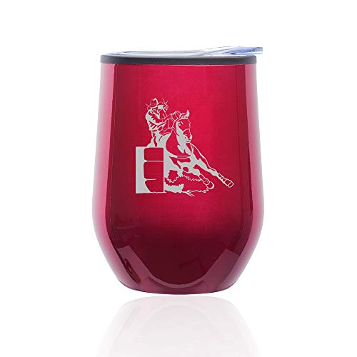Stemless Wine Tumbler Coffee Travel Mug Glass With Lid Female Barrel Racing Cowgirl (Fuchsia)