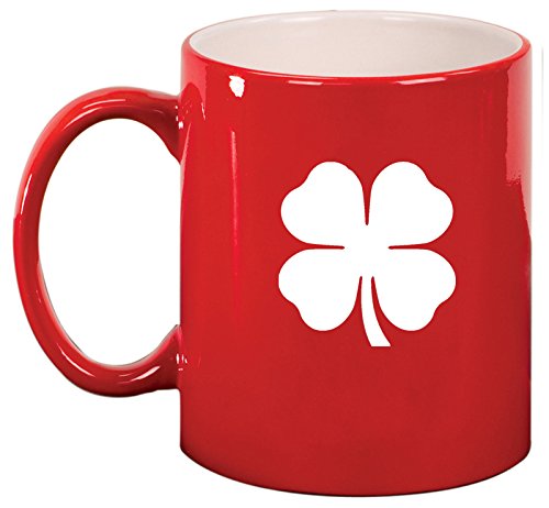 Ceramic Coffee Tea Mug Cup 4 Leaf Clover Shamrock (Red)