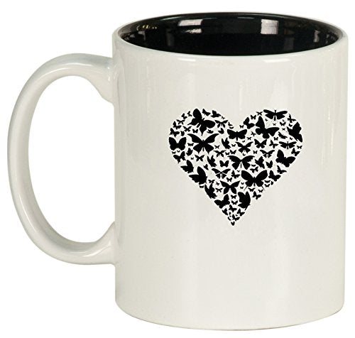 Ceramic Coffee Tea Mug Cup Butterfly Heart (White)