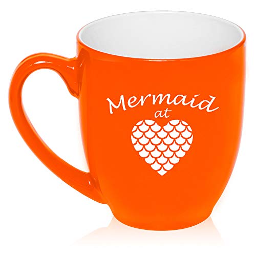 16 oz Large Bistro Mug Ceramic Coffee Tea Glass Cup Mermaid At Heart (Orange)