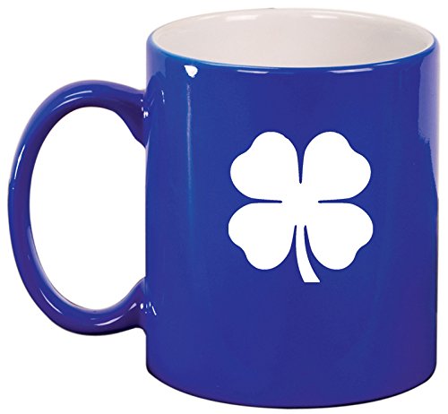 Ceramic Coffee Tea Mug Cup 4 Leaf Clover Shamrock (Blue)