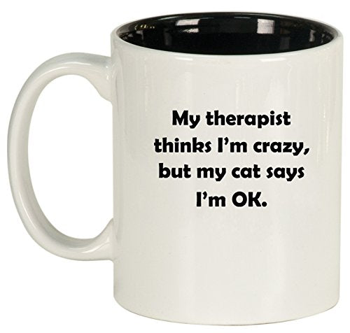Ceramic Coffee Tea Mug Cup My Cat Therapist (White)