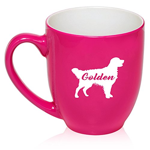 16 oz Large Bistro Mug Ceramic Coffee Tea Glass Cup Golden Retriever 'Golden' (Hot Pink)