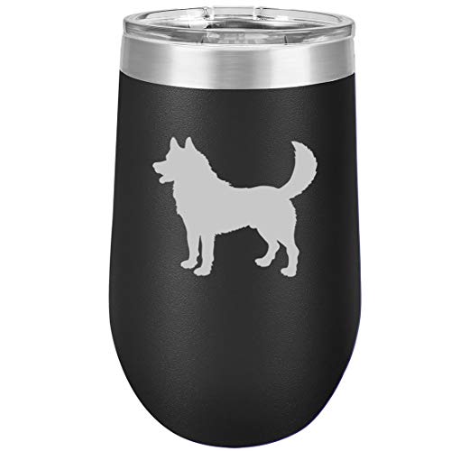 16 oz Double Wall Vacuum Insulated Stainless Steel Stemless Wine Tumbler Glass Coffee Travel Mug With Lid Husky (Black)
