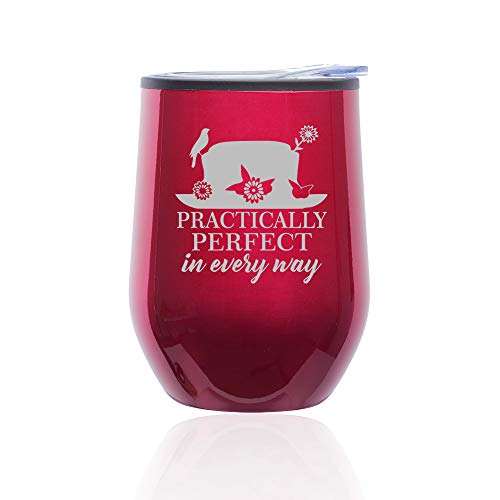 Stemless Wine Tumbler Coffee Travel Mug Glass With Lid Practically Perfect In Every Way (Fuchsia)