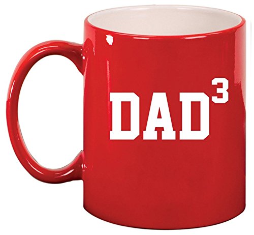 Ceramic Coffee Tea Mug Cup DAD x3 Cubed Father Of 3 (Red)