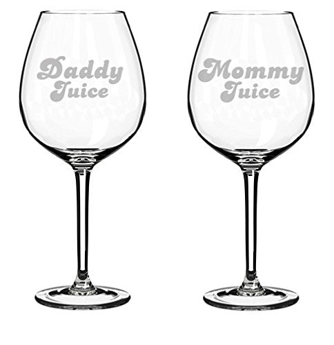 Set of 2 Wine Glasses Funny Parents Mommy Daddy Juice (20 oz Jumbo)