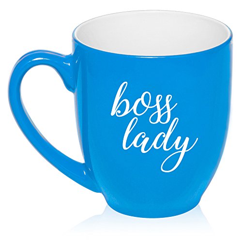 16 oz Large Bistro Mug Ceramic Coffee Tea Glass Cup Boss Lady (Light Blue)