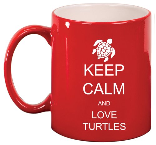 Keep Calm and Love Turtles Ceramic Coffee Tea Mug Cup Red