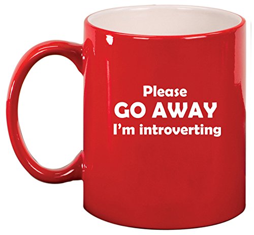 Ceramic Coffee Tea Mug Cup Please Go Away I'm Introverting (Red)