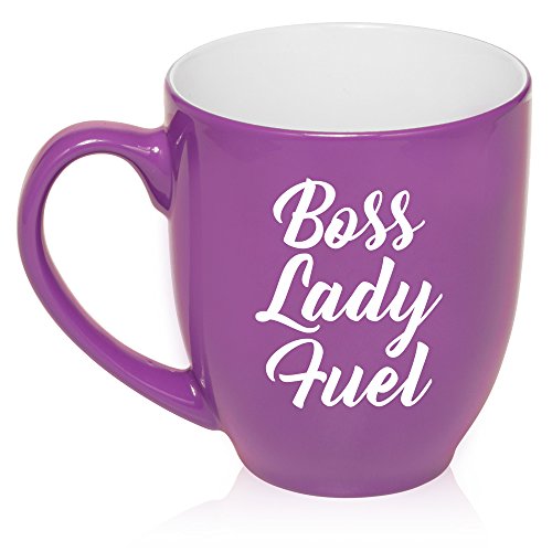 16 oz Large Bistro Mug Ceramic Coffee Tea Glass Cup Boss Lady Fuel (Purple)