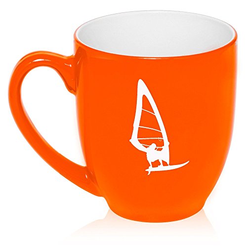 16 oz Large Bistro Mug Ceramic Coffee Tea Glass Cup Wind Surf (Orange)
