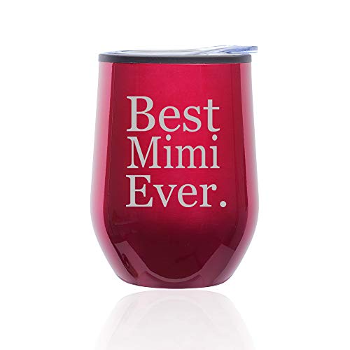 Stemless Wine Tumbler Coffee Travel Mug Glass With Lid Best Mimi Ever (Fuchsia)