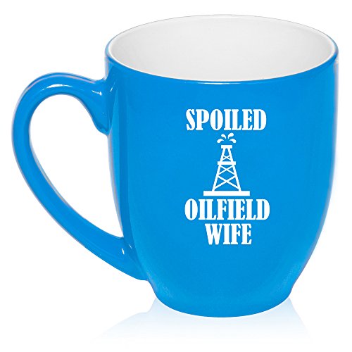 16 oz Large Bistro Mug Ceramic Coffee Tea Glass Cup Spoiled Oilfield Wife (Light Blue)