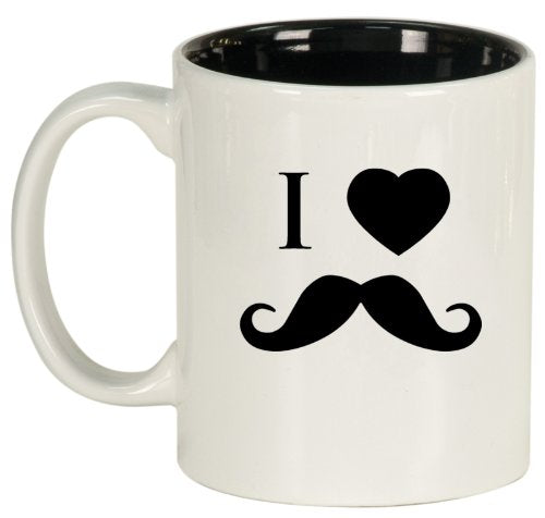 I Love Heart Mustache Ceramic Coffee Tea Mug Cup White Black