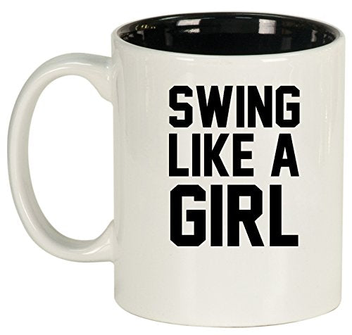 Ceramic Coffee Tea Mug Cup Swing Like A Girl Golf Softball Kettlebell (White)