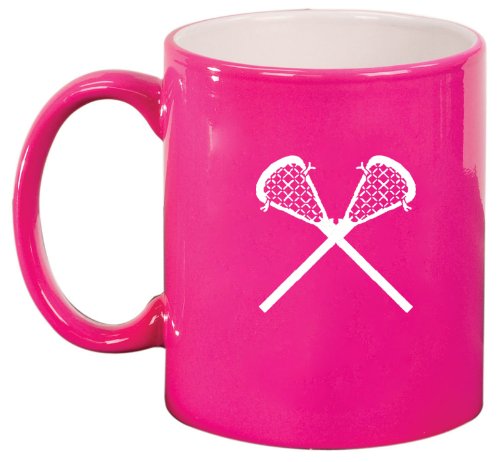 Pink Ceramic Coffee Tea Mug Lacrosse Sticks
