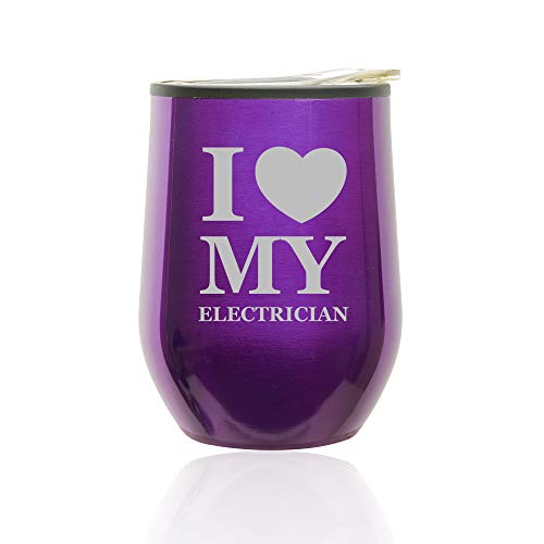 Stemless Wine Tumbler Coffee Travel Mug Glass With Lid I Love Heart My Electrician (Royal Purple)