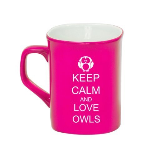 Keep Calm and Love Owls Ceramic Coffee Tea Mug Cup 10 oz HOT PINK,MIP
