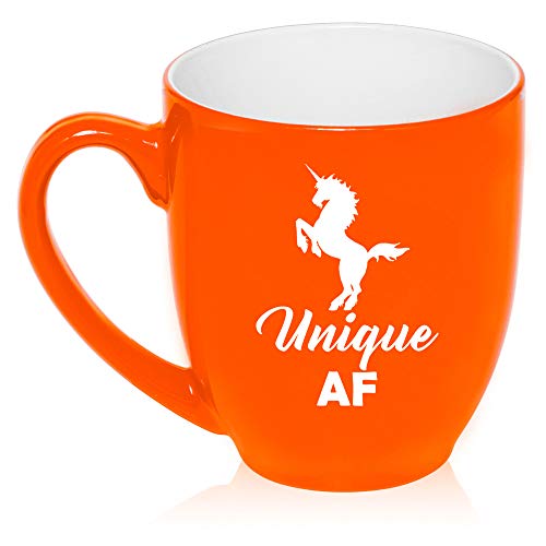 16 oz Large Bistro Mug Ceramic Coffee Tea Glass Cup Unique AF Unicorn (Orange)