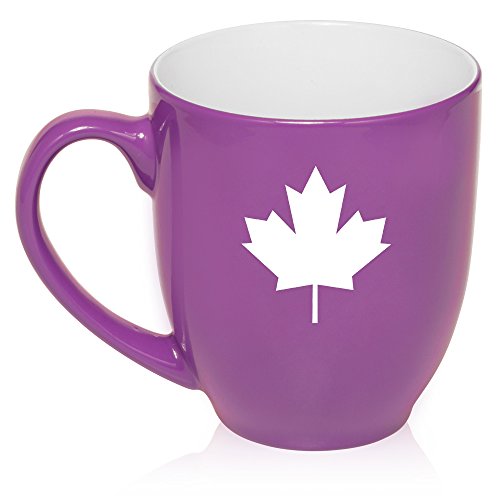 16 oz Large Bistro Mug Ceramic Coffee Tea Glass Cup Maple Leaf Canada (Purple)