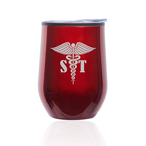 Stemless Wine Tumbler Coffee Travel Mug Glass With Lid Speech Therapist (Red)