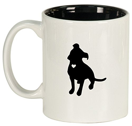Ceramic Coffee Tea Mug Cup Cute Pit Bull With Heart (White)