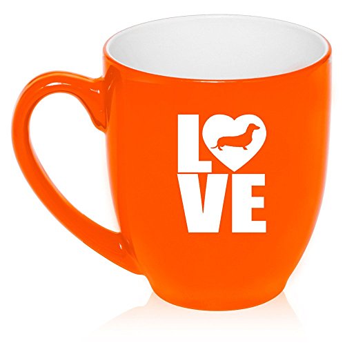 16 oz Large Bistro Mug Ceramic Coffee Tea Glass Cup Love Dachshund (Orange)