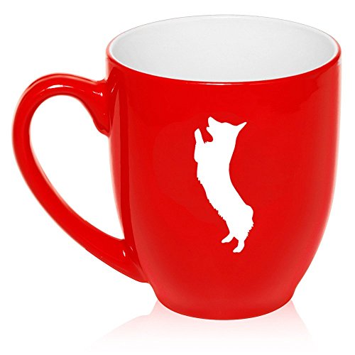 16 oz Large Bistro Mug Ceramic Coffee Tea Glass Cup Corgi Standing (Red)