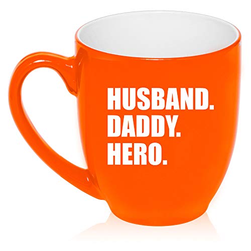 16 oz Large Bistro Mug Ceramic Coffee Tea Glass Cup Husband Daddy Hero Father Dad (Orange)